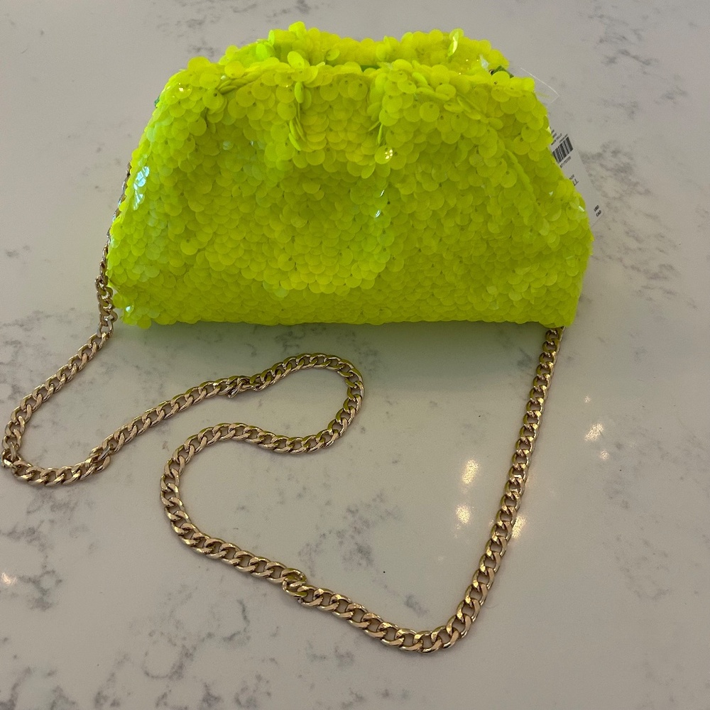 Anthropologie Frankie Mini Clutch: Piette Sequin Edition - Neon Yellow - NEW - Picture 4 of 7
